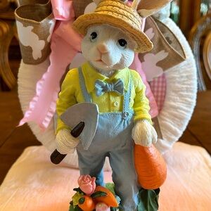 Easter Bunny Figurine with Carrot and Shovel